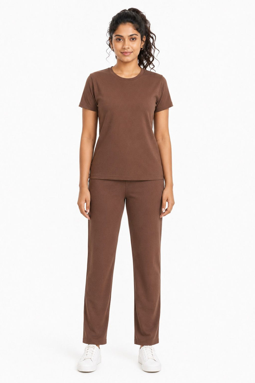 Women's cotton crepe night suit in Brown