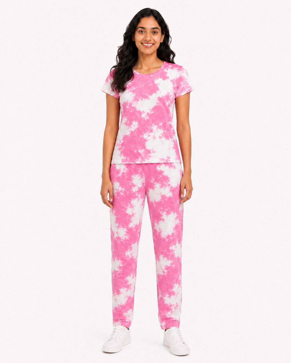 Women's printed cotton night suit in Pink