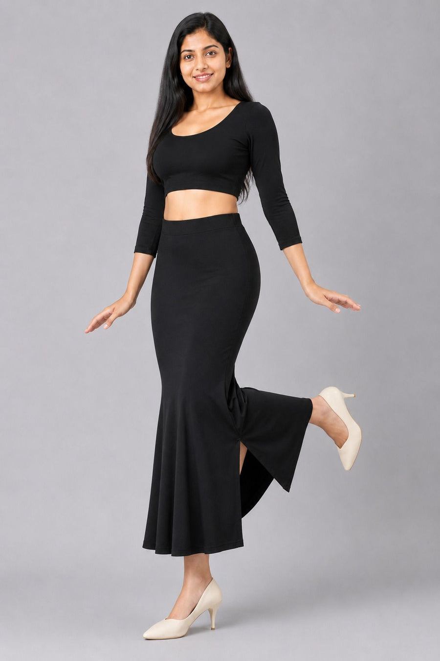 Black fish cut shapewear fabric view