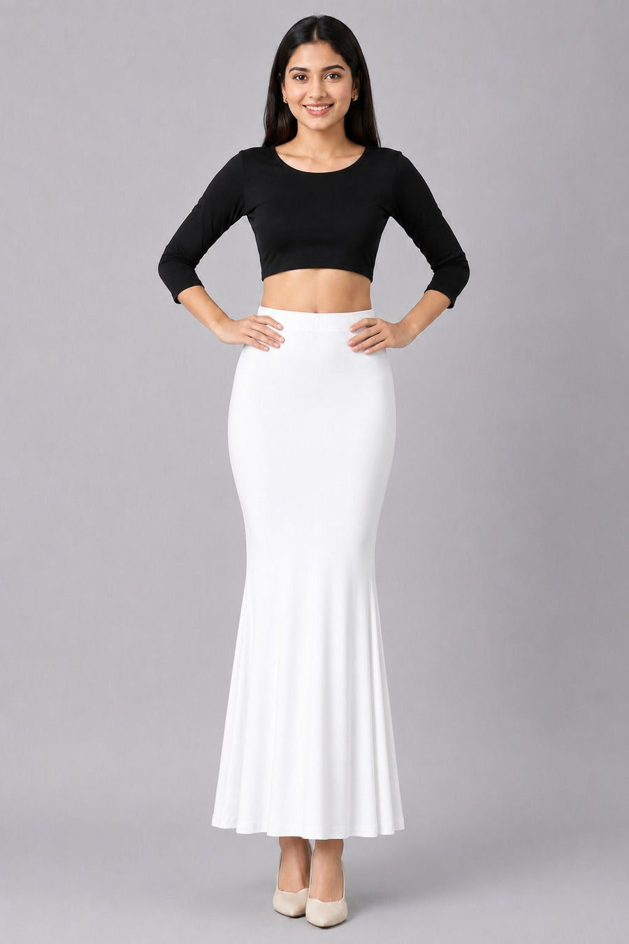 Fish cut shapewear skirt in White