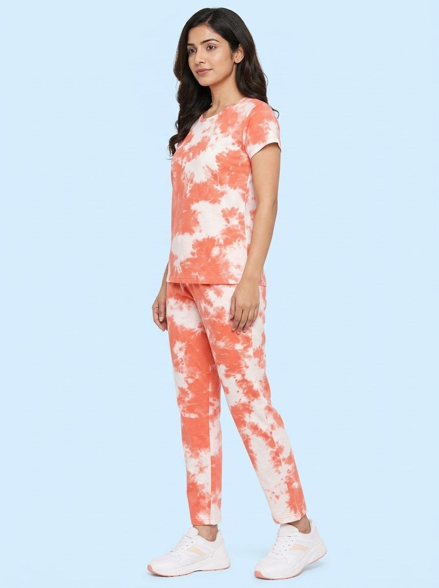 Women's Tie Dye Cotton Night Suit Set - Orange left side view