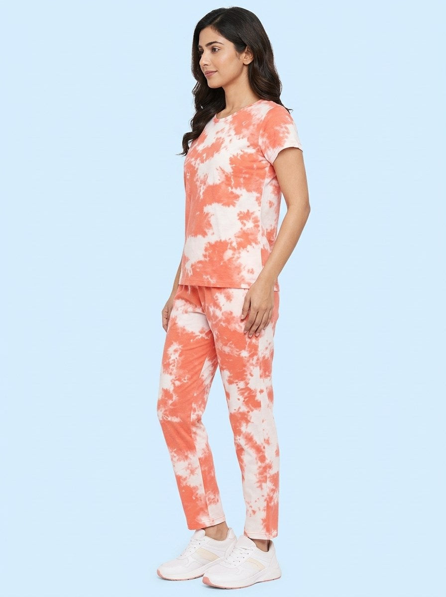 Women's Tie Dye Cotton Night Suit Set - Orange right side view
