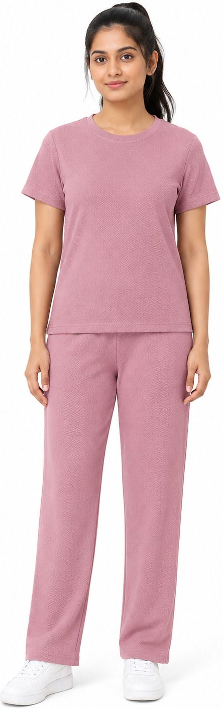 Women's cotton crepe night suit in Dusty Rose