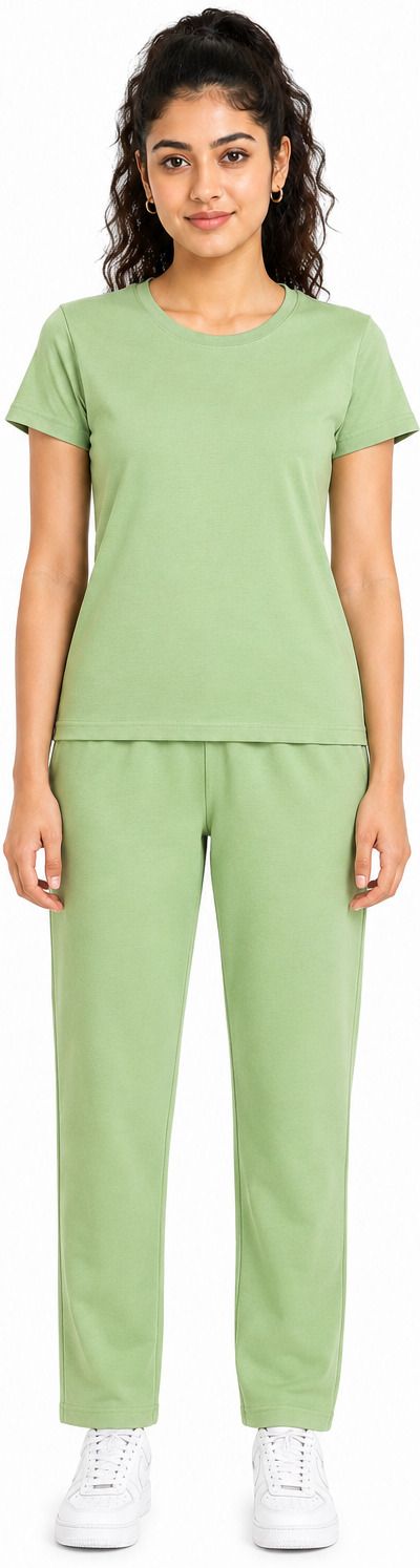 Women's cotton crepe night suit in Light Green