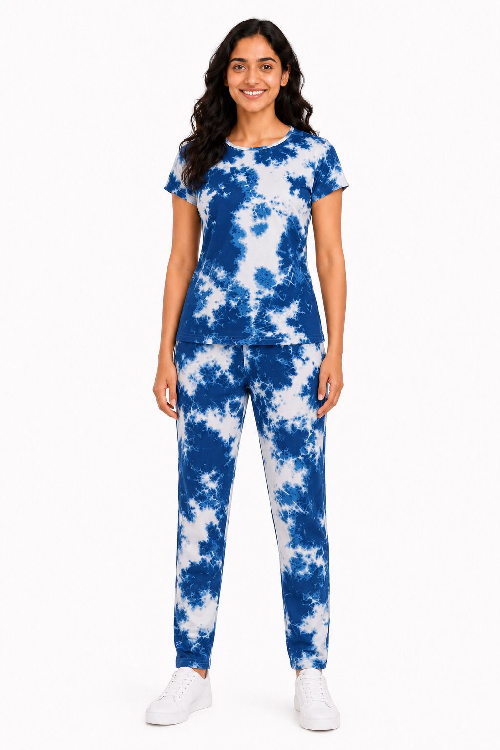 Women's printed cotton night suit in Blue