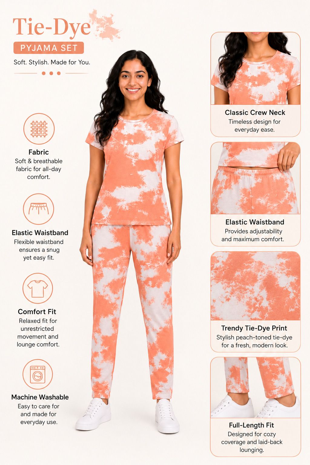 Peach Orange night suit additional view 4