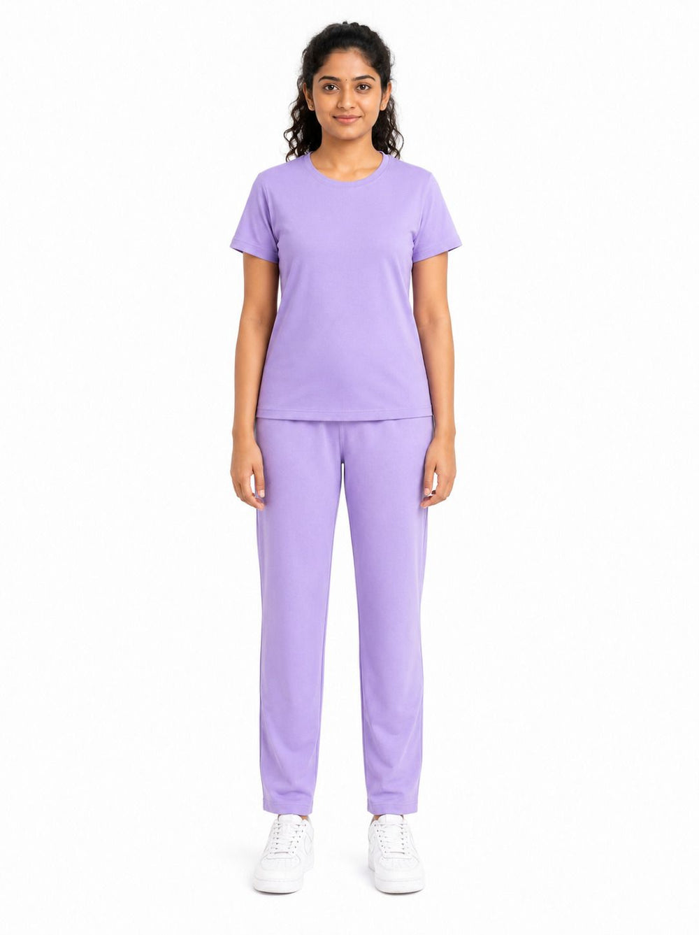 Women's cotton crepe night suit in Lavender