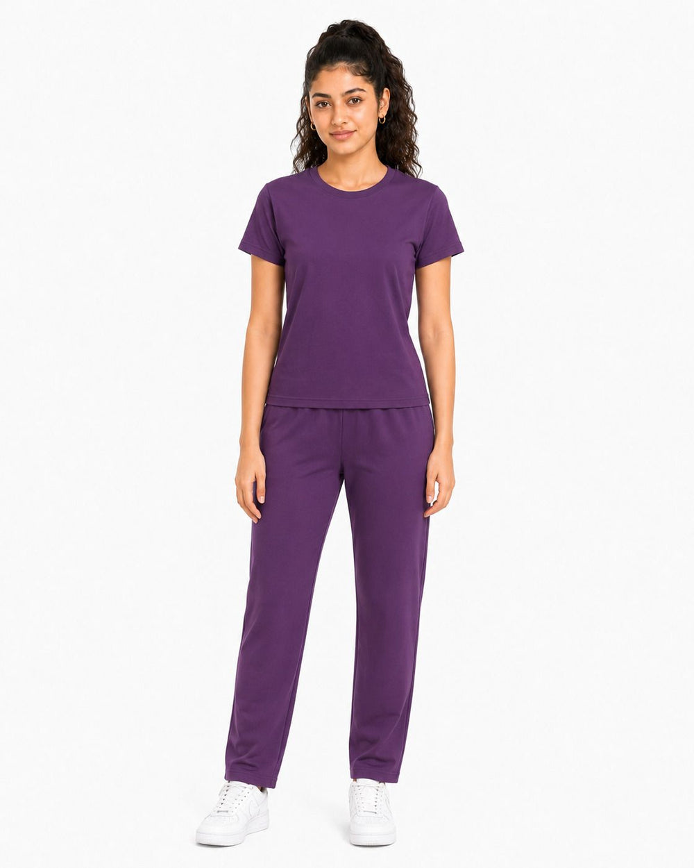 Women's cotton crepe night suit in Purple