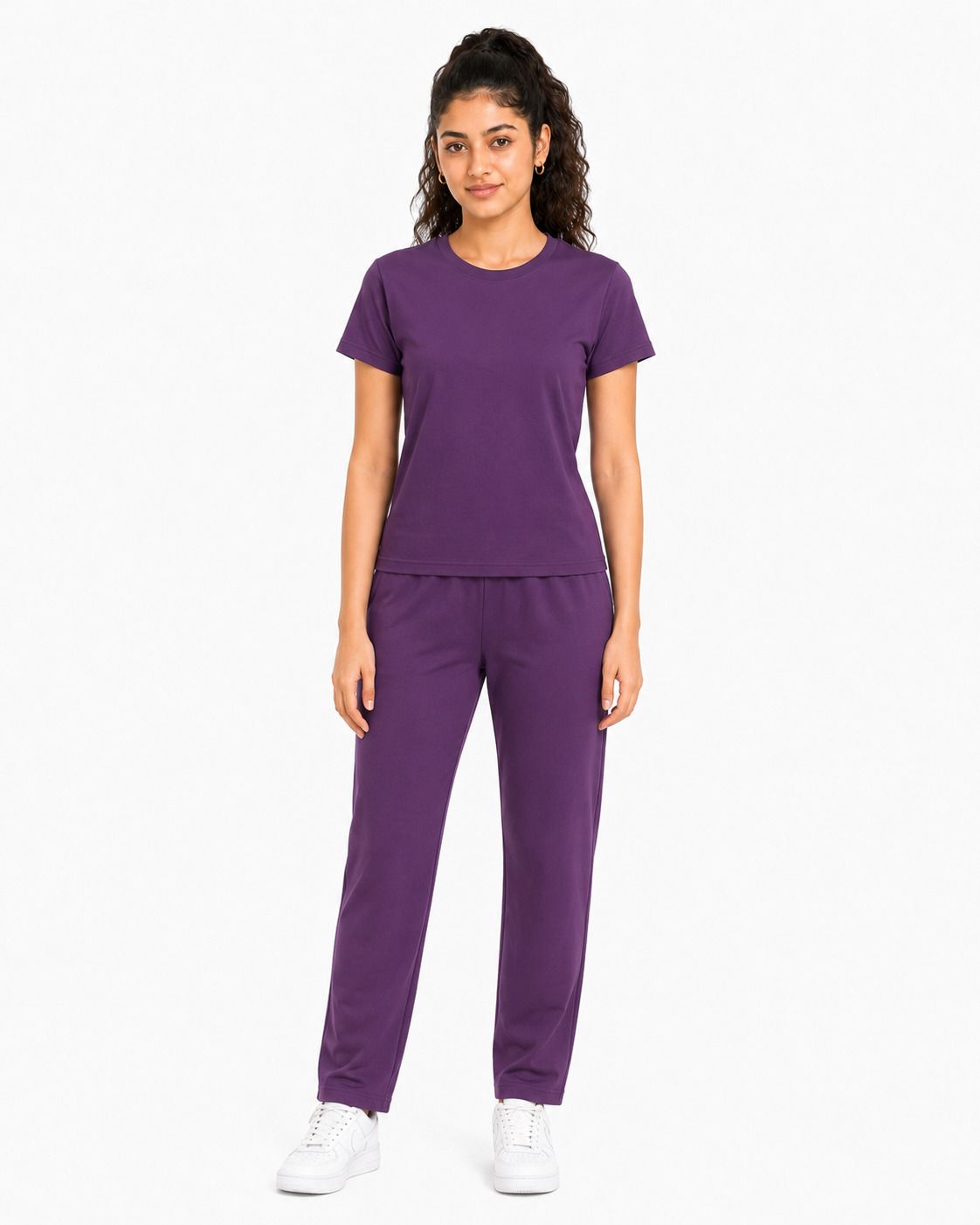 Women's cotton crepe night suit in Purple